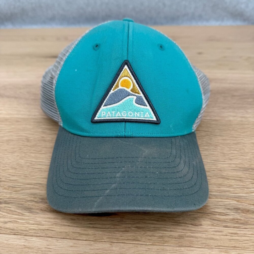 Patagonia Unisex Distressed Trucker Hat OS Blue Gray Patch Logo Outdoor Casual